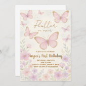 Elegant Editable Butterfly zum Geburtstag Einladun Einladung (Vorne/Hinten)