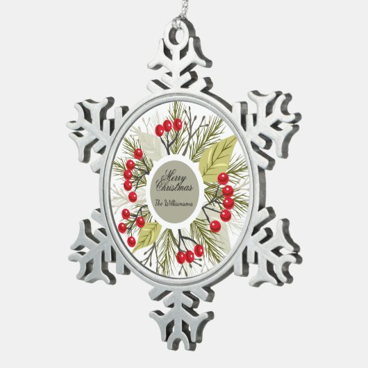 Elegant Editable Christmas/Holiday Schneeflocken Zinn-Ornament (Rechts)