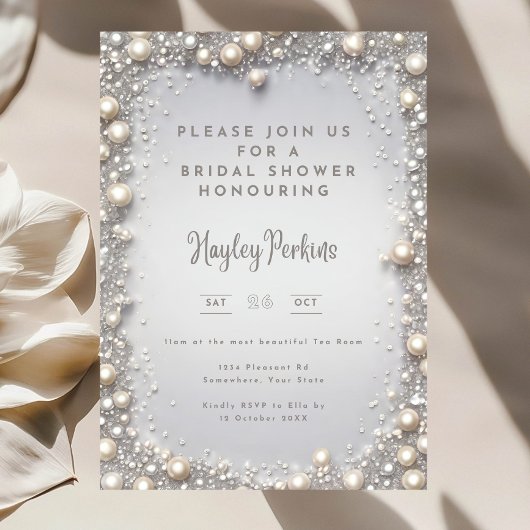 Elegant Editable Diamonds & Pearls Bridal Shower  Einladung