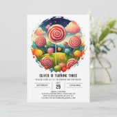 Elegant Editable Lollipop Birthday Einladung (Stehend Vorderseite)