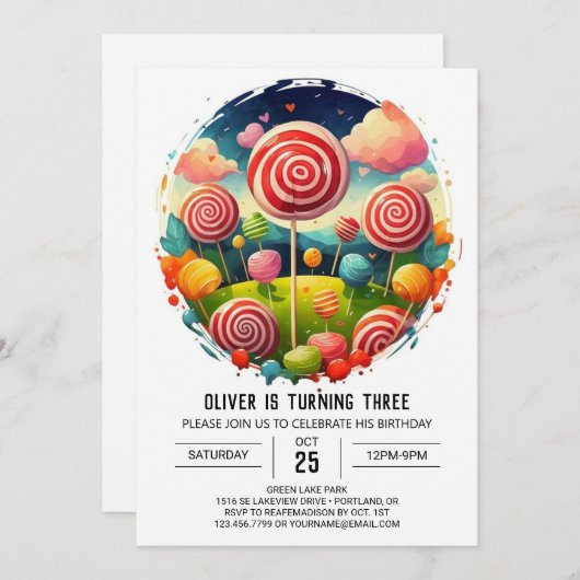 Elegant Editable Lollipop Birthday Einladung (Vorne/Hinten)