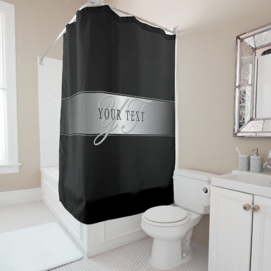Elegant Editable Monogram Script Writing | Schwarz Duschvorhang (Beispiel)