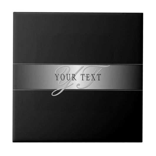 Elegant Editable Monogram Script Writing | Schwarz Fliese (Vorderseite)