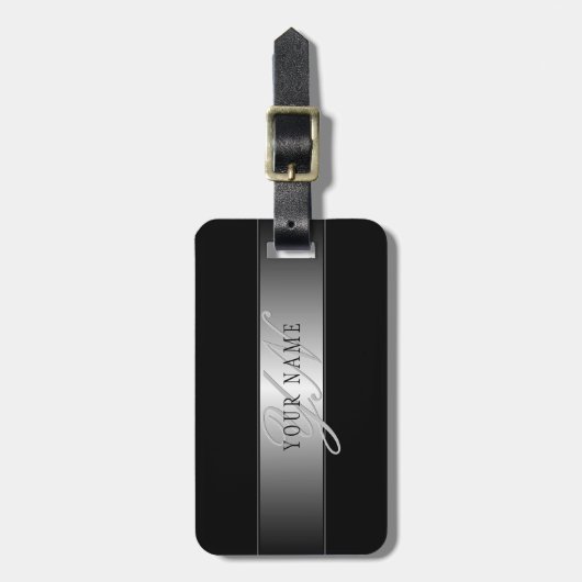 Elegant Editable Monogram Script Writing | Schwarz Gepäckanhänger (Vorderseite vertikal)