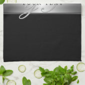 Elegant Editable Monogram Script Writing | Schwarz Geschirrtuch (Gefaltet)