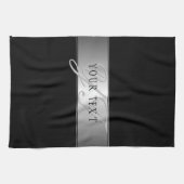 Elegant Editable Monogram Script Writing | Schwarz Geschirrtuch (Horizontal)