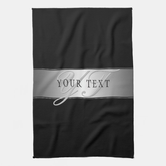 Elegant Editable Monogram Script Writing | Schwarz Geschirrtuch (Vertikal)