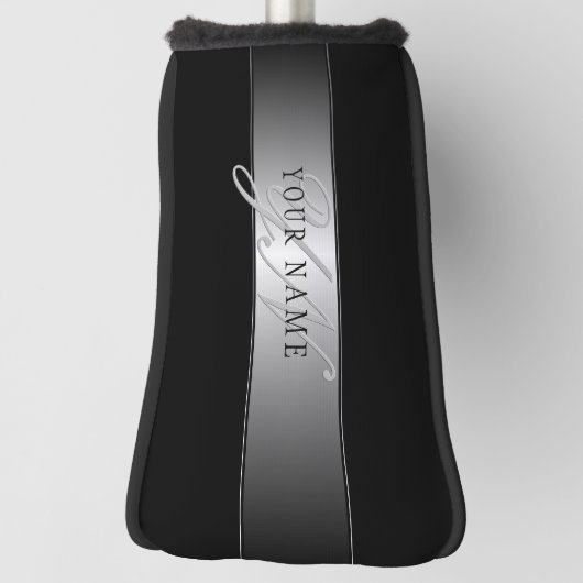 Elegant Editable Monogram Script Writing | Schwarz Golf Headcover (Rotieren 90)