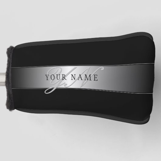 Elegant Editable Monogram Script Writing | Schwarz Golf Headcover (Vorderseite)