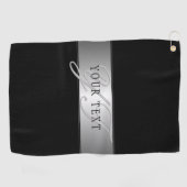 Elegant Editable Monogram Script Writing | Schwarz Golfhandtuch (Horizontal)