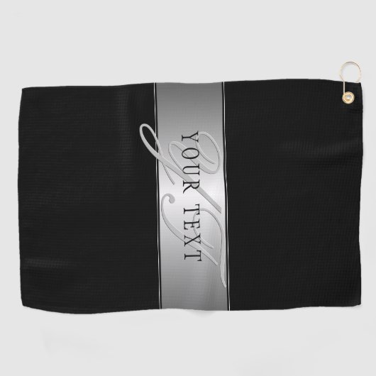 Elegant Editable Monogram Script Writing | Schwarz Golfhandtuch (Horizontal)