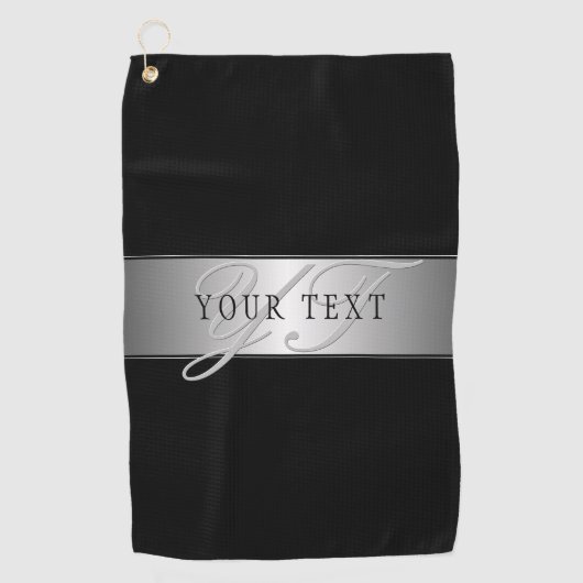Elegant Editable Monogram Script Writing | Schwarz Golfhandtuch (Vorderseite)