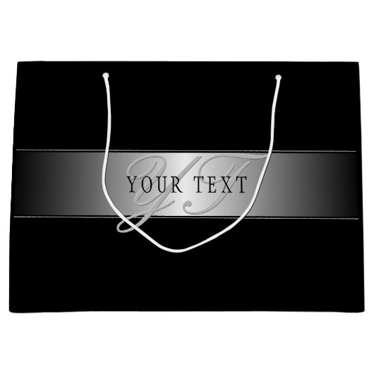 Elegant Editable Monogram Script Writing | Schwarz Große Geschenktüte (Vorderseite)
