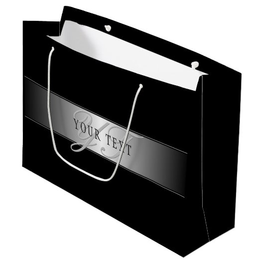 Elegant Editable Monogram Script Writing | Schwarz Große Geschenktüte (Vorderseite Schrägansicht)