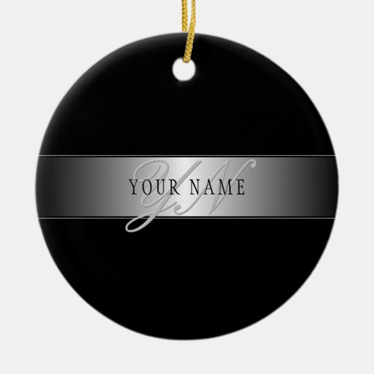 Elegant Editable Monogram Script Writing | Schwarz Keramik Ornament (Vorne)