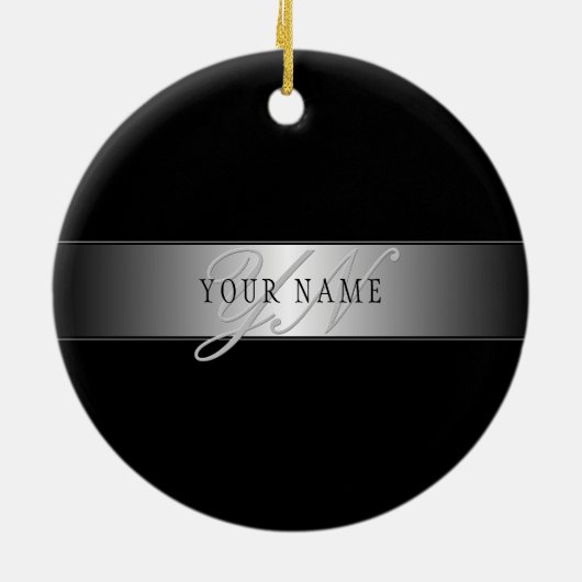 Elegant Editable Monogram Script Writing | Schwarz Keramik Ornament (Hinten)