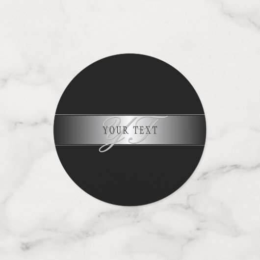 Elegant Editable Monogram Script Writing | Schwarz Konfetti (Klein Vorderseite)