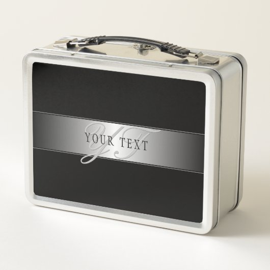 Elegant Editable Monogram Script Writing | Schwarz Metall Brotdose (Rückseite)