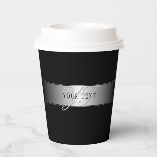 Elegant Editable Monogram Script Writing | Schwarz Pappbecher (Rückseite)