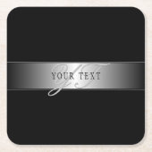 Elegant Editable Monogram Script Writing | Schwarz Rechteckiger Pappuntersetzer (Vorderseite)