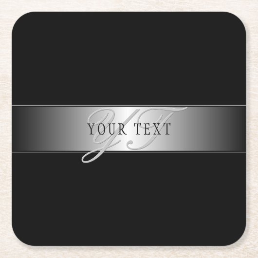 Elegant Editable Monogram Script Writing | Schwarz Rechteckiger Pappuntersetzer (Vorderseite)