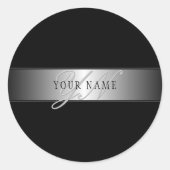 Elegant Editable Monogram Script Writing | Schwarz Runder Aufkleber (Vorderseite)