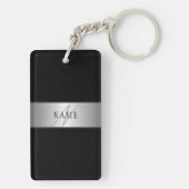 Elegant Editable Monogram Script Writing | Schwarz Schlüsselanhänger (Rückseite)