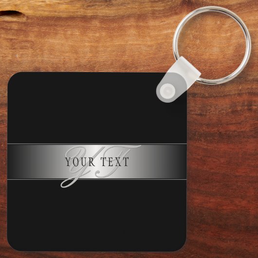 Elegant Editable Monogram Script Writing | Schwarz Schlüsselanhänger (Rückseite)