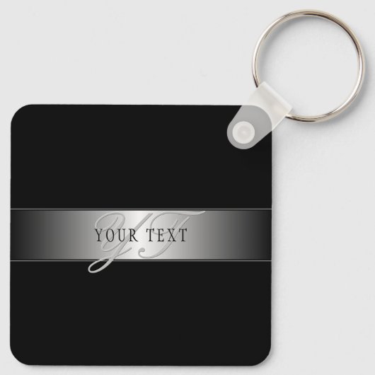Elegant Editable Monogram Script Writing | Schwarz Schlüsselanhänger (Rückseite)