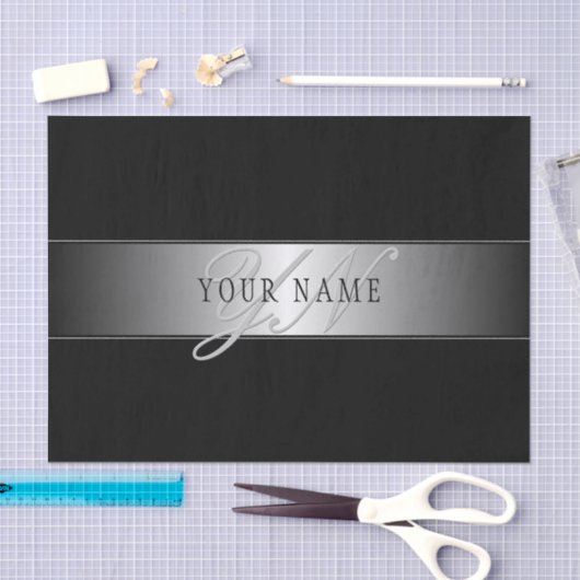 Elegant Editable Monogram Script Writing | Schwarz Seidenpapier (Handwerk)