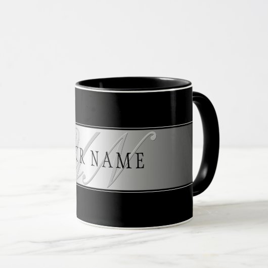 Elegant Editable Monogram Script Writing | Schwarz Tasse (VorderseiteRechts)