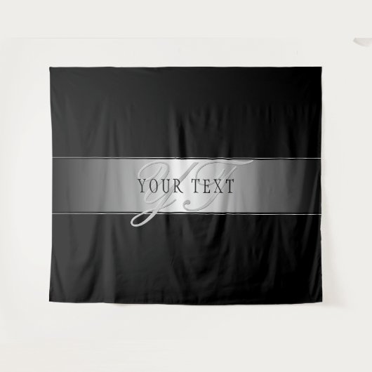 Elegant Editable Monogram Script Writing | Schwarz Wandteppich (Vorderseite (Horizontal))