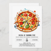 Elegant Editable Pizza Birthday Einladung (Vorne/Hinten)