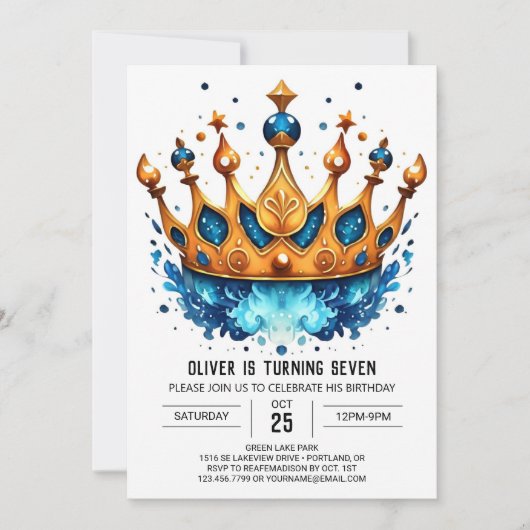 Elegant Editable Prince Crown Geburtstag Einladung (Vorderseite)