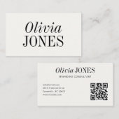 Elegant Editorial Minimalist White QR Code Visitenkarte (Vorne/Hinten)