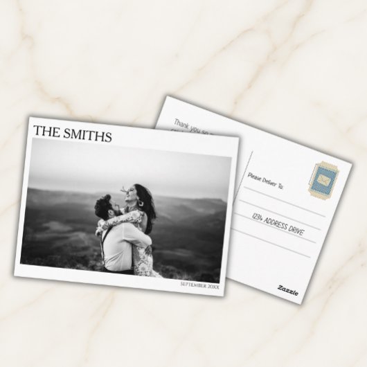 Elegant Editorial Wedding Photo Thank You Postkarte