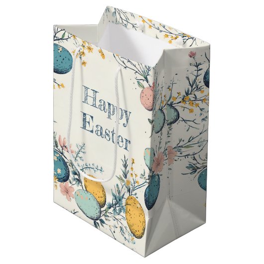Elegant Egg Floral Happy Oaster Mittlere Geschenktüte (Vorderseite Schrägansicht)