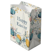 Elegant Egg Floral Happy Oaster Mittlere Geschenktüte (Rückseite Schrägansicht)