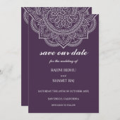 Elegant Eggplant Paisley Indian Hindu Wedding Save The Date (Vorne/Hinten)