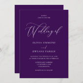 Elegant Eggplant Plum Moderne Hochzeit Einladung (Vorne/Hinten)