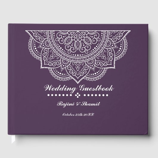 Elegant Eggplant Plum Paisley Mandala Gästebuch (Vorderseite)