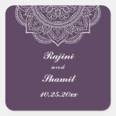 Elegant Eggplant White Indian Paisley Wedding Quadratischer Aufkleber (Vorderseite)