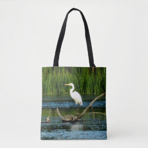 Elegant Egret Printed Tote Bag Tasche