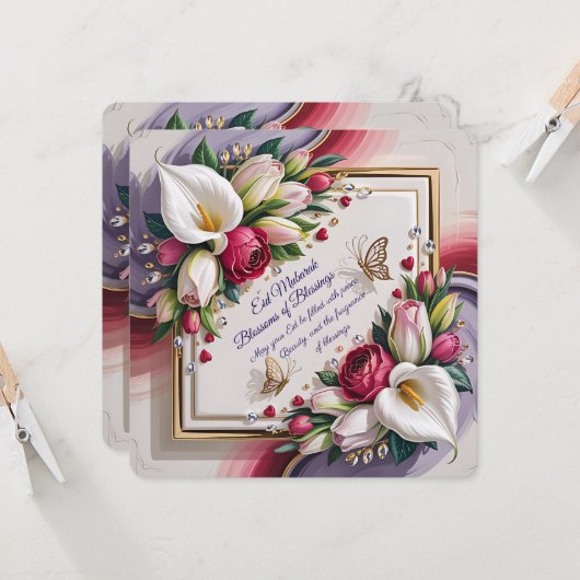 Elegant Eid Al Adha Greeting Card with White Calla Karte (Vorderseite/Rückseite Beispiel)