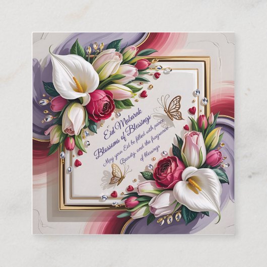 Elegant Eid Al Adha Greeting Card with White Calla Quadratische Visitenkarte (Rückseite)