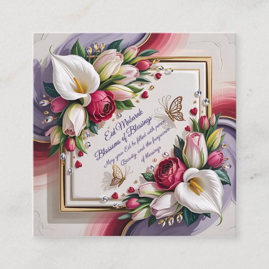 Elegant Eid Al Adha Greeting Card with White Calla Quadratische Visitenkarte (Vorderseite)