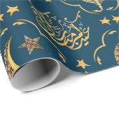 Elegant Eid Mubarak Arabic Calligrafy gold blau Geschenkpapier (Rolleneckpunkt)