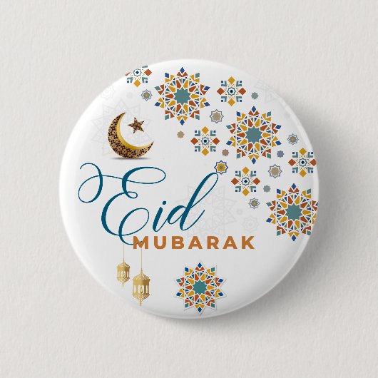 Elegant Eid Mubarak Arabic Calligraphy Moon Stars Button (Vorderseite)