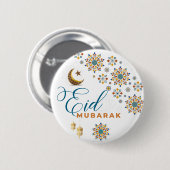 Elegant Eid Mubarak Arabic Calligraphy Moon Stars Button (Vorne & Hinten)