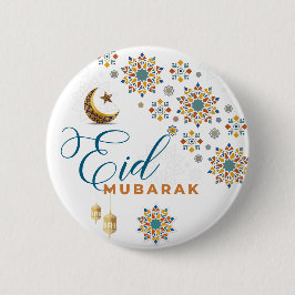 Elegant Eid Mubarak Arabic Calligraphy Moon Stars Button